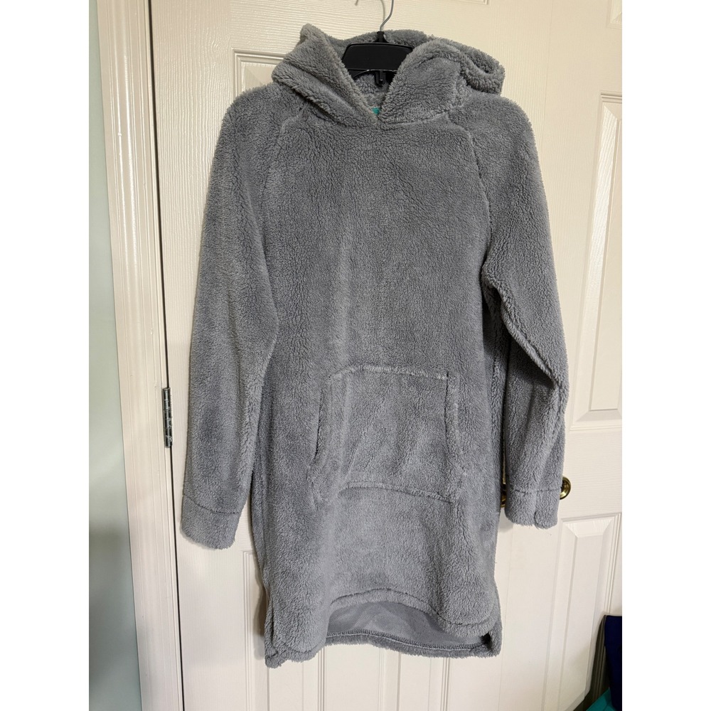 Layla Womens Sherpa Fleece Hoodie Dress Grey Animal Hood Loungewear Small